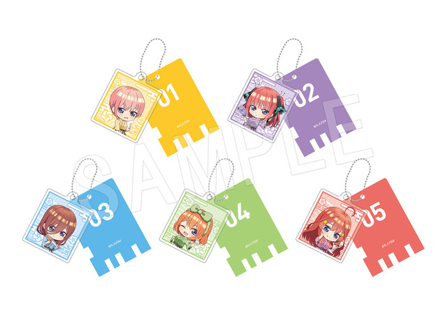 映画「五等分の花嫁」×極楽湯・RAKU SPAコラボ「癒し500%～五人五色のごくらく～」トレーディング銭湯錠風アクリルキーホルダー（全5種）660円(税込)（C）春場ねぎ・講談社／映画「五等分の花嫁」製作委員会