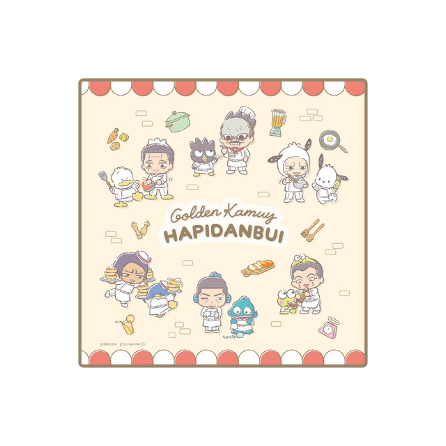 「GOLDEN KAMUY × Sanrio characters ×THE GUEST cafe&diner」ハンカチタオル（C）SN/S,GK （C）'23 SANRIO（L） S/D･G