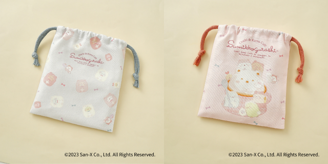 オリジナル巾着（全２種）各種１,２００円（税込）（C）2023 San-X Co., Ltd. All Rights Reserved.