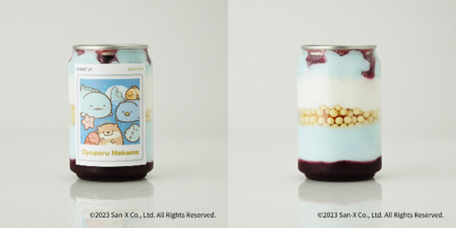 「すみっコぐらし」×「Cake.jp」「およげるなかまケーキ缶（ブルーベリー味）」1,000円（税込）（C）2023 San-X Co., Ltd. All Rights  Reserved.
