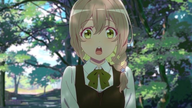 『菜なれ花なれ』第1話「抱え込み１回宙返り1回ひねり開脚一回伸身1回ひねり」先行場面カット（C）なれなれプロジェクト/菜なれ花なれ製作委員会