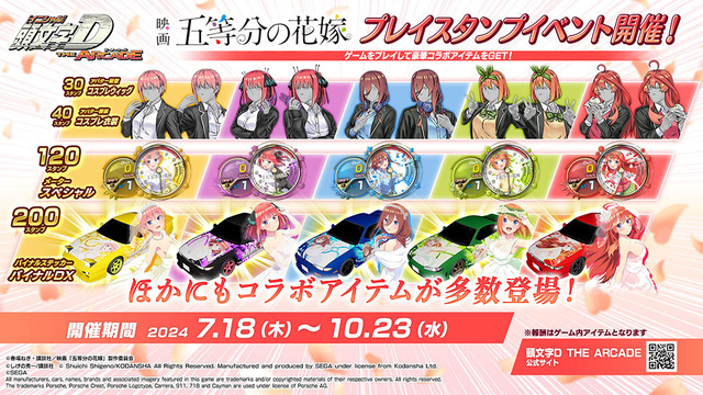 「『頭文字 D THE ARCADE』『五等分の花嫁』コラボイベント」コラボプレイスタンプ