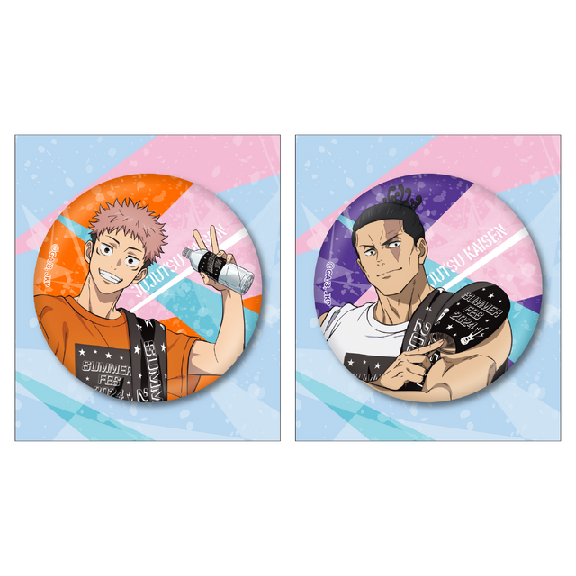 「呪術廻戦 缶バッジ 虎杖悠仁 TaFVer.」と「東堂葵 TaFVer.」（C）芥見下々／集英社・呪術廻戦製作委員会