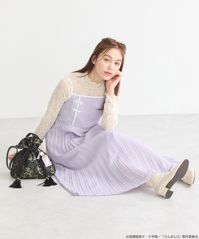 「らんま1/2」 チャイナキャミワンピース（カラー：ブラック／ボルドー／マスタード／ラベンダー）