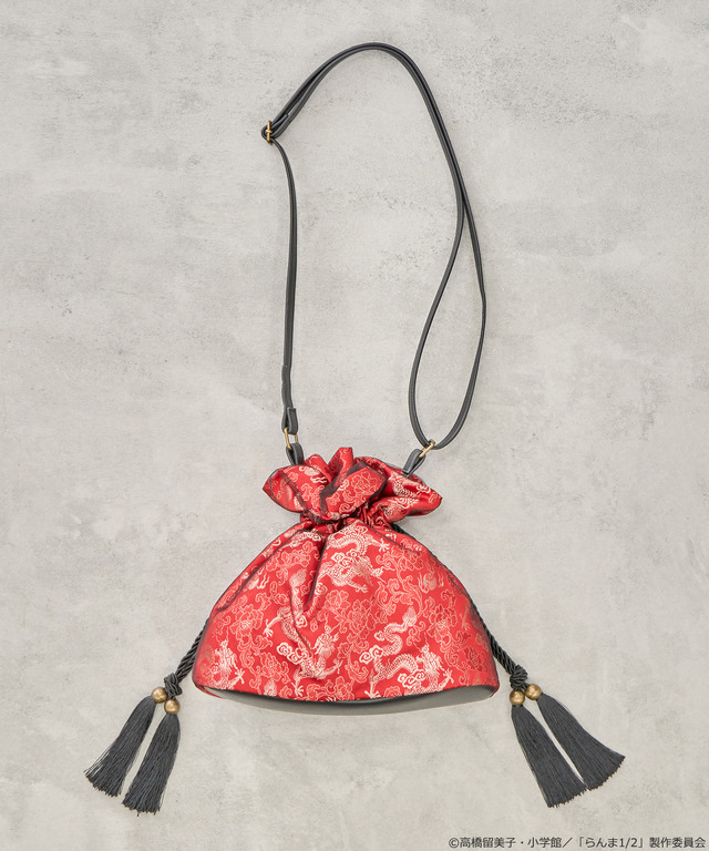 「らんま1/2」チャイナ巾着ショルダーバッグ（カラー：ブラック／レッド）