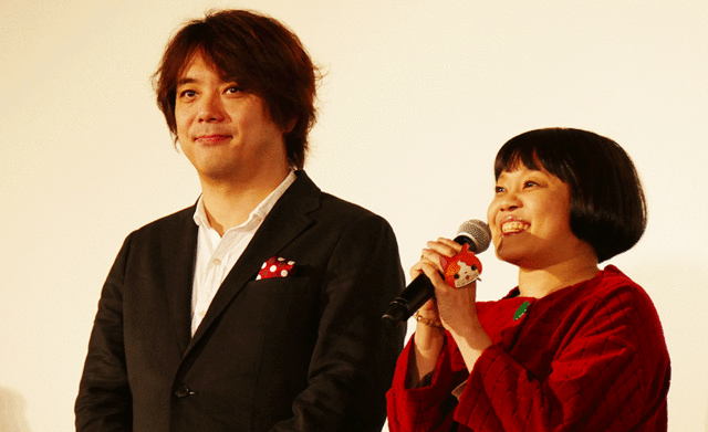 日野晃博、小桜エツコ／『映画 妖怪ウォッチ エンマ大王と5つの物語だニャン！』初日舞台挨拶