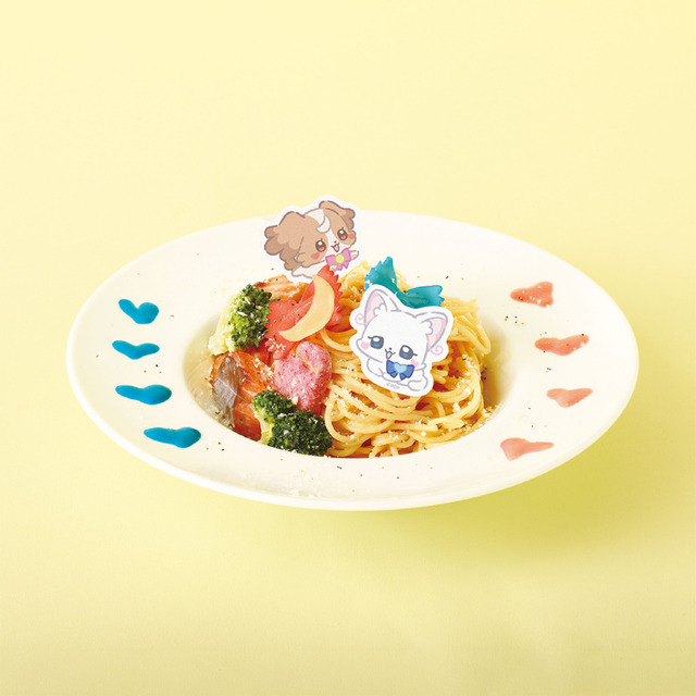 「ぷちきゅあはじめてかふぇ」のコラボフードメニュー「ぽこむぎとゆきの なかよしサーモンクリームパスタ」（C）ぷちきゅあぱーとなーず