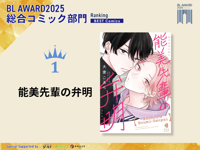 総合コミック部門1位『能美先輩の弁明』大麦こあら