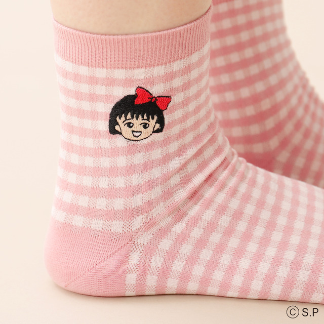 ちびまる子ちゃん ギンガム刺繍ショートソックス