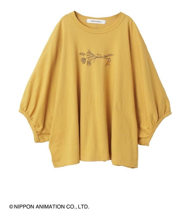 50周年記念 世界名作劇場マーケット「あらいぐまラスカルとフラワー刺繍 ドルマンスリーブTシャツ」（C）NIPPON ANIMATION CO.,LTD.