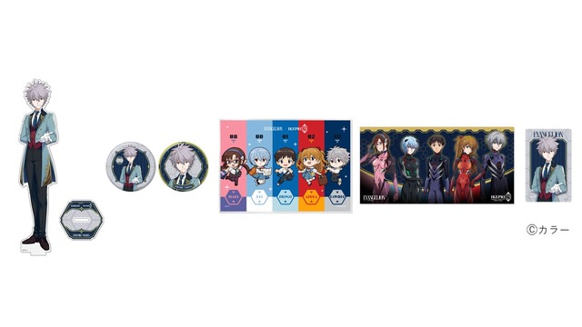 サンシャインシティプリンスホテル『エヴァンゲリオン』コラボのお持ち帰りグッズ（アクスタ/缶バッジ/アクリル色紙/バスタオル/カードキー）（C）カラー