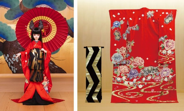 猩々緋 等身大人形・猩々緋 人間用引き振袖