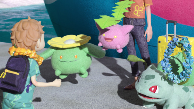 お客様を出迎えるポポッコ、ハネッコ、フシギダネ