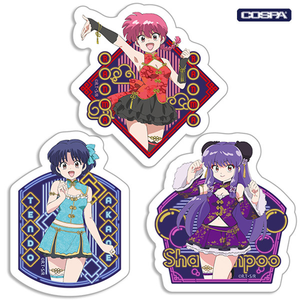 TVアニメ『らんま1/2』「描き下ろし ミニステッカーセット チャイナ×アイドルVer.」らんま、あかね、シャンプーの全3種（C）高橋留美子・小学館／「らんま1/2」製作委員会
