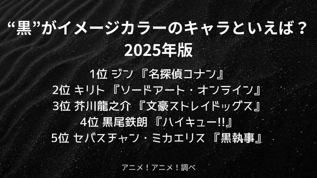 [“黒”がイメージカラーのキャラといえば？ 2025年版]第1位～第5位まで