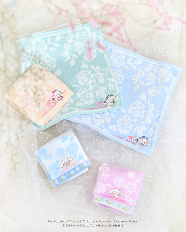 ローラ アシュレイ×サンリオキャラクターズ「タオルハンカチ」「ミニサイズタオルハンカチ」（C）2025 SANRIO CO., LTD. APPROVAL. NO. L662645