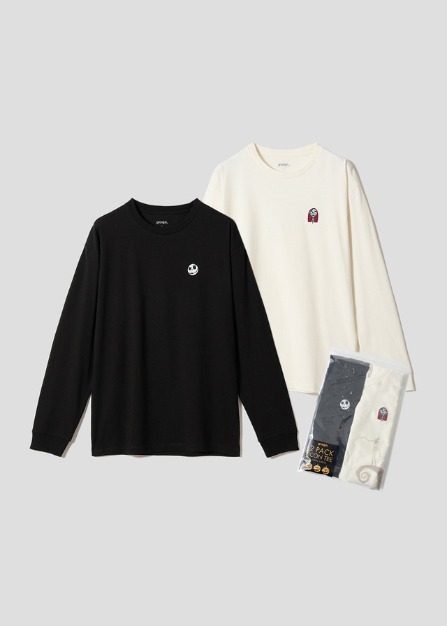 『ナイトメアー・ビフォア・クリスマス』×グラニフ「ジャックとサリー フェイス｜2パックアイコン長袖Tシャツ」（C）Disney
