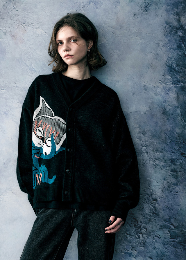 猫草｜ウォッシャブルジャカードニットカーディガン