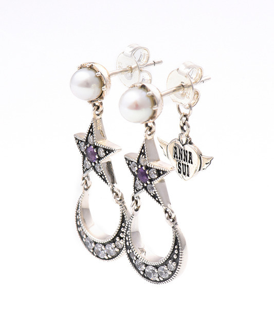 セーラームーンをイメージした淡水パール&星&月のシルバーピアス（『美少女戦士セーラームーン』×アナスイ）