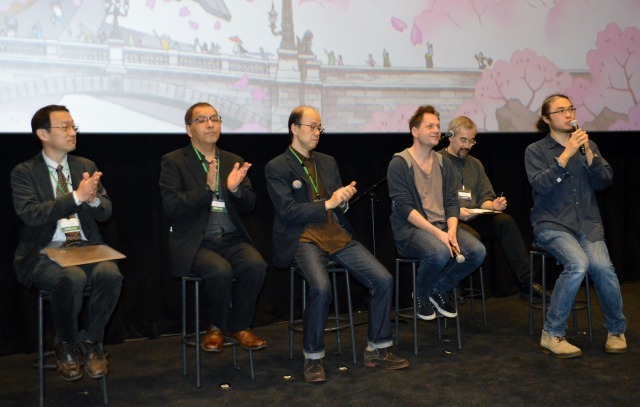 左から、選考委員・小出正志、選考委員・渡邊隆史、選考委員・井上俊之、プロデューサー・DYENS RON、作画監督・Liane-Cho Han