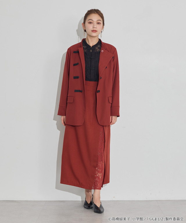 TVアニメ『らんま1/2』× earth music＆ecology Japan Label「チャイナシャツジャケット」ボルドー　着用イメージ（C）高橋留美子・小学館/「らんま1/2」製作委員会