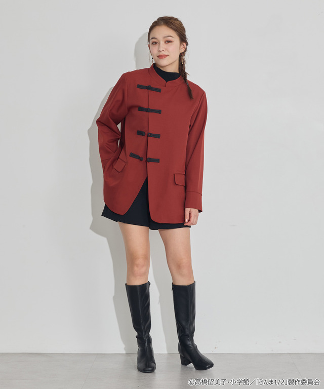 TVアニメ『らんま1/2』× earth music＆ecology Japan Label「チャイナシャツジャケット」ボルドー　着用イメージ（C）高橋留美子・小学館/「らんま1/2」製作委員会