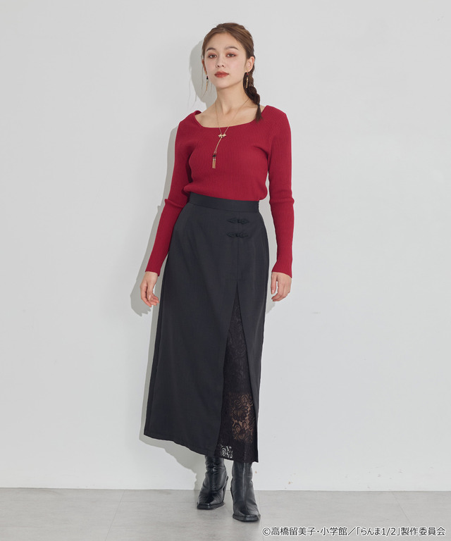 TVアニメ『らんま1/2』× earth music＆ecology Japan Label「チャイナスカート」ブラック　着用イメージ（C）高橋留美子・小学館/「らんま1/2」製作委員会