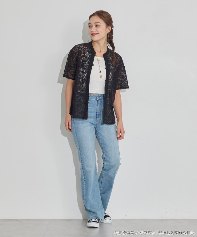 TVアニメ『らんま1/2』× earth music＆ecology Japan Label「チャイナレースシャツ」ブラック　着用イメージ（C）高橋留美子・小学館/「らんま1/2」製作委員会
