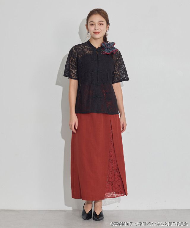 TVアニメ『らんま1/2』× earth music＆ecology Japan Label「チャイナレースシャツ」ブラック　着用イメージ（C）高橋留美子・小学館/「らんま1/2」製作委員会