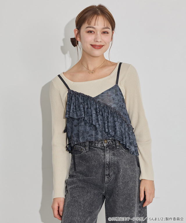 TVアニメ『らんま1/2』× earth music＆ecology Japan Label「シアービスチェ」ブラック　着用イメージ（C）高橋留美子・小学館/「らんま1/2」製作委員会