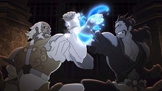 中澤監督が演出するのはヤシャとデウスの対決。全て手描きの作画だ。