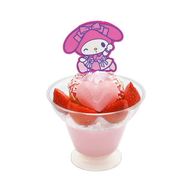 カラフルピューロランド期間限定フードメニュー「マイメロディのピンクづくし ドーナツと苺みるくプリンの癒しパフェ」