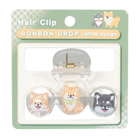和柄　ボンボンドロップヘアクリップ（3列）　柴犬