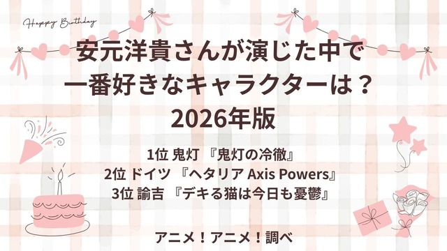 [安元洋貴さんが演じた中で一番好きなキャラクターは？ 2026年版]第1位～第3位はこちら
