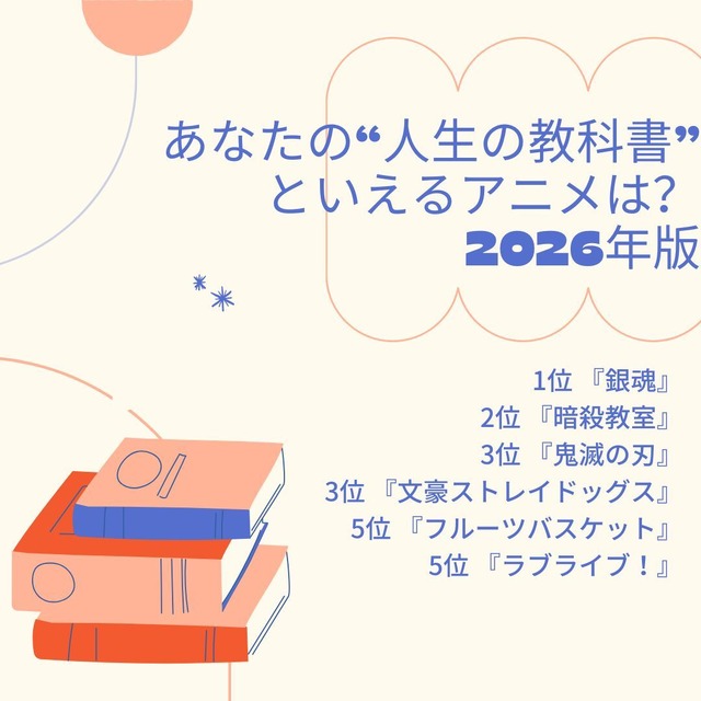 [あなたの“人生の教科書”といえるアニメは？ 2026年版]第１位～第５位を一気に見る