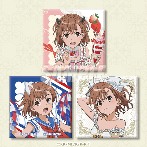 くじ引き堂「『とある科学の超電磁砲T』御坂美琴 Birthdayくじ 2026」10連セット購入特典「スクエア缶バッジ」全3種