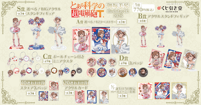くじ引き堂「『とある科学の超電磁砲T』御坂美琴 Birthdayくじ 2026」賞品ラインナップ