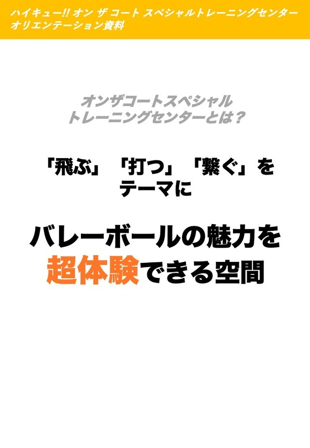 「バレーボール超体験空間『ハイキュー!! オン ザ コート』」オリエンテーション資料より一部抜粋
