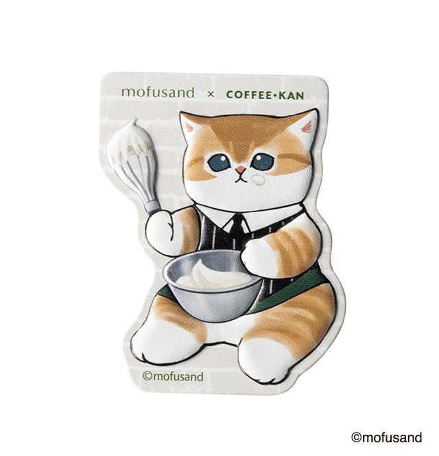『mofusand』×珈琲館　全6種の「レザー風ステッカー」は 2,500 円（税込）以上のレシートで1個交換できる