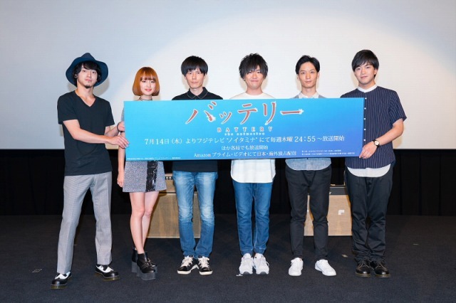 左から　anderlust（西塚真吾、越野アンナ）、内山昂輝、畠中祐、梅原裕一郎、石川界人（c）2016あさのあつこ・角川文庫刊／アニメ「バッテリー」製作委員会