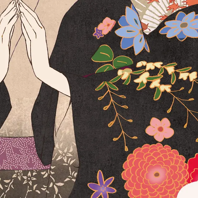 「夏目友人帳浮世絵『秋風和傘模様』」部分アップ