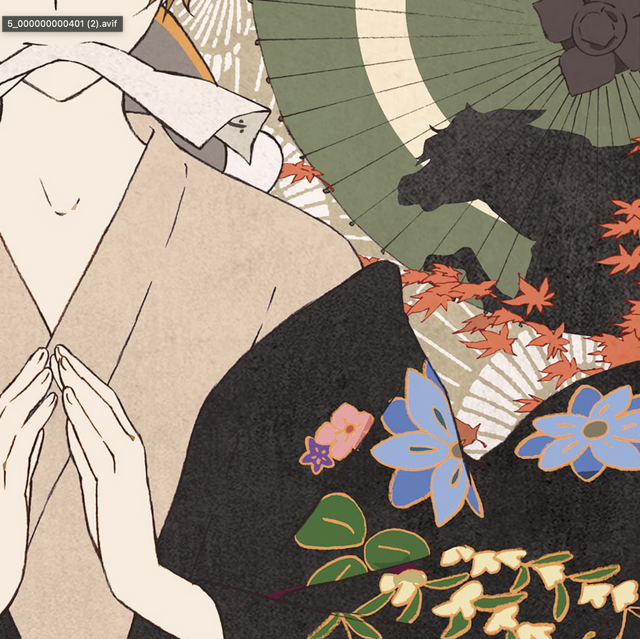 「夏目友人帳浮世絵『秋風和傘模様』」部分アップ