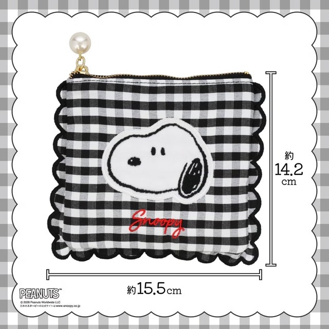 粧美堂【PEANUTS】スヌーピー ギンガムチェックシリーズ 　「ミニポーチ ＜BLACK＞」