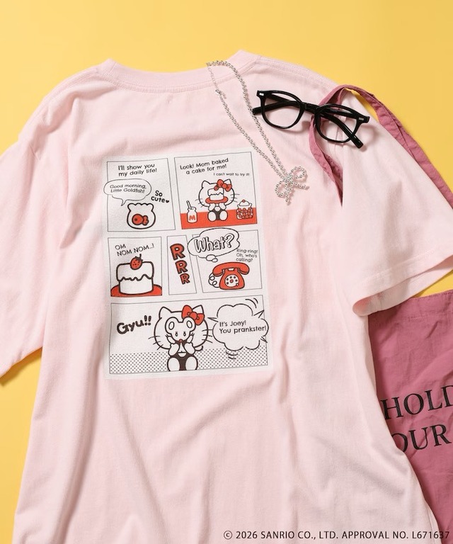 “HELLO KITTY”目隠し コミックプリントTシャツ　¥5,995 tax in