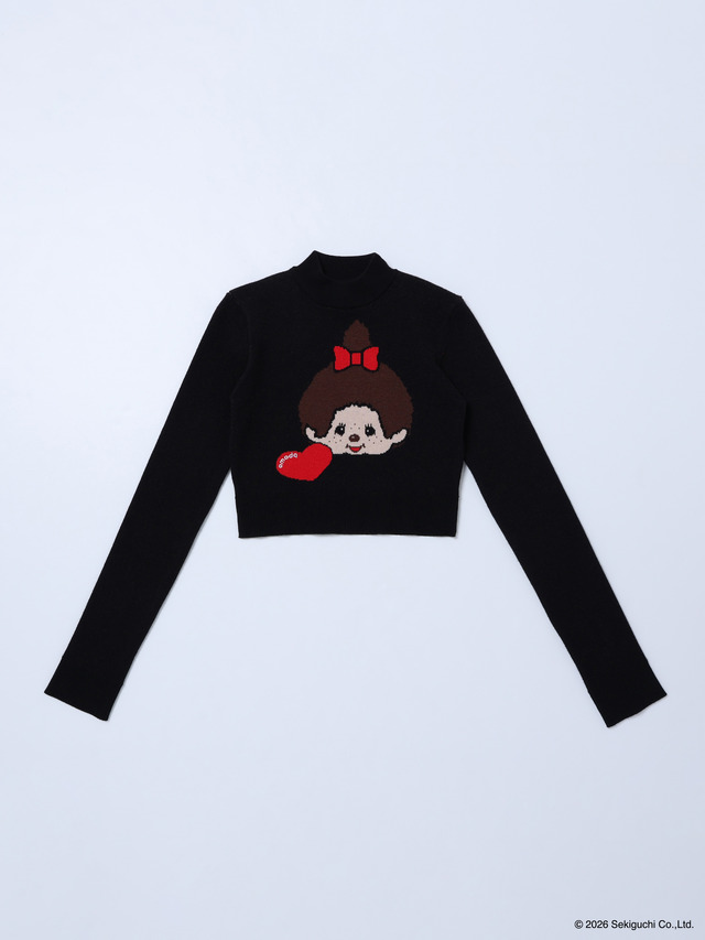 【Monchhichi×EMODA】ジャガードハイネッククロップニット