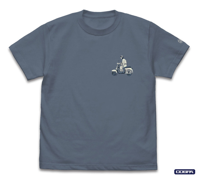 『銀魂』銀さんとバイク ワンポイント刺繍Tシャツ（HAZY NAVY）