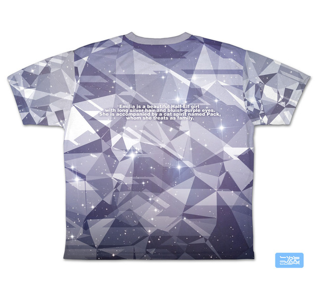 『Re:ゼロから始める異世界生活』銀髪のハーフエルフ エミリア 両面フルグラフィックTシャツ　背面