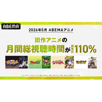 ABEMAアニメにおいて2026年5月の”旧作アニメ”の月間総視聴時間が、前年比110％に伸長