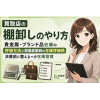 【2026年最新】買取店の棚卸しのやり方完全ガイド。貴金属・ブランド品在庫の評価方法と、金相場下落時の在庫評価損の考え方──実地棚卸の手順・原価法と低価法の違い・決算前に整えるべき在庫管理まで