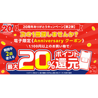 ★20周年第2弾★2回使える電子限定Anniversaryクーポン！最大20%還元でポイントがザクザク貯まる！【漫画全巻ドットコム】